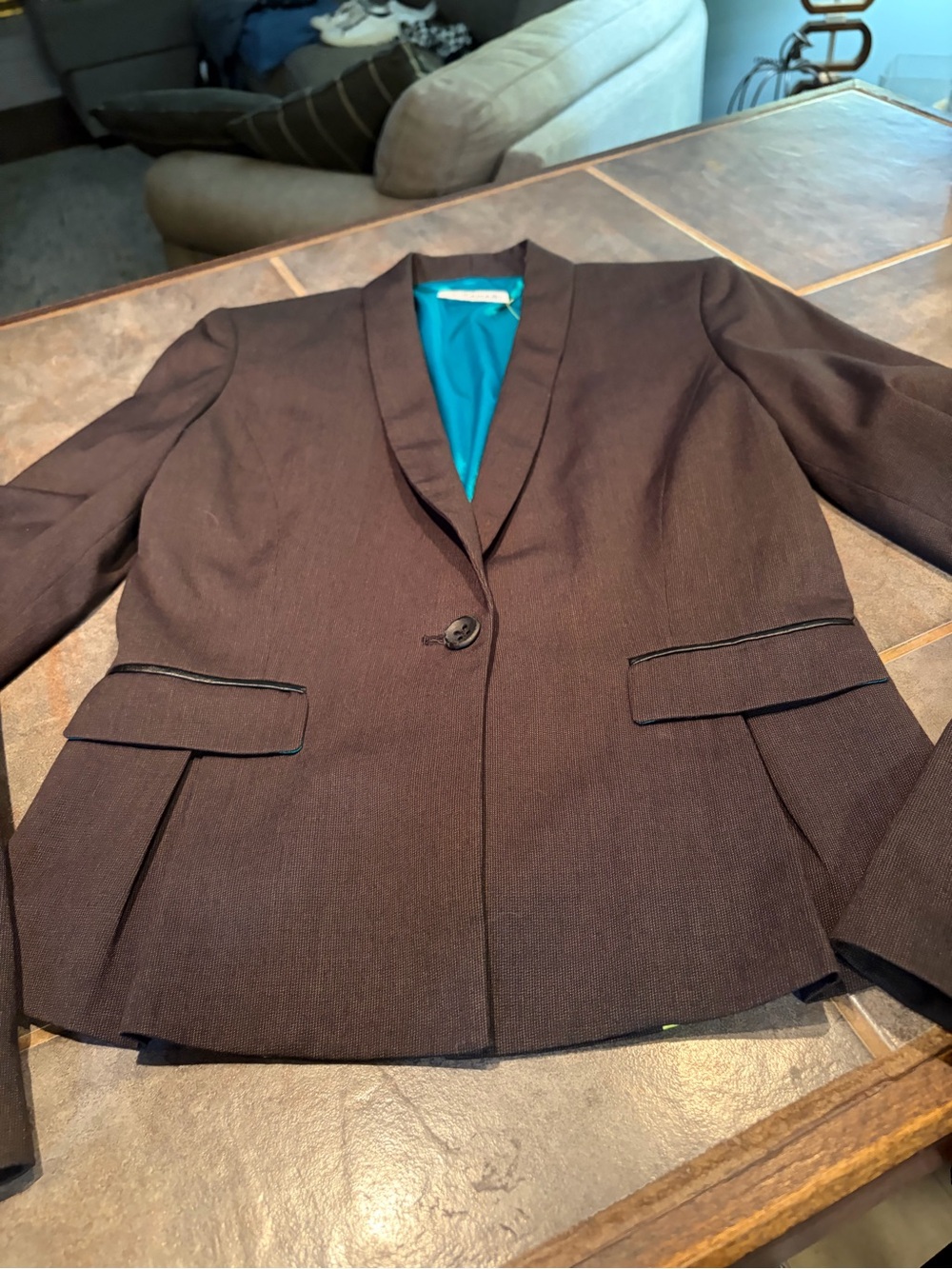 Tahari Black Single-Button Blazer with Teal Lining